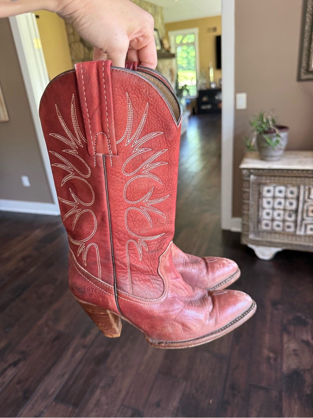 Vintage Frye Red Leather & Suede Western Cowboy